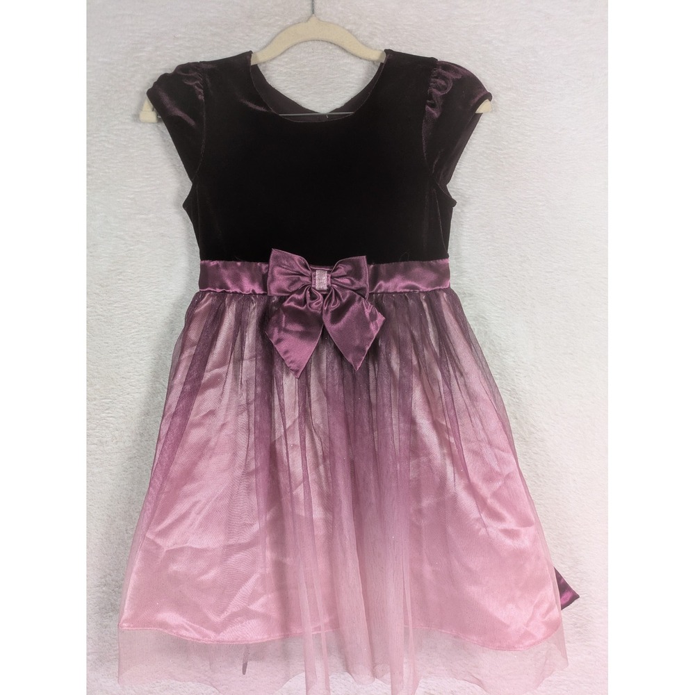 Jona Michelle Party Dress Girl's 7 Purple Ombre Velvet Tulle Satin Bow